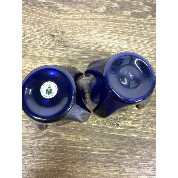 PartyLite Cobalt Blue Glass Votive Candle Holders Pair Tulip Flower Set of 2 - Picture 4 of 7